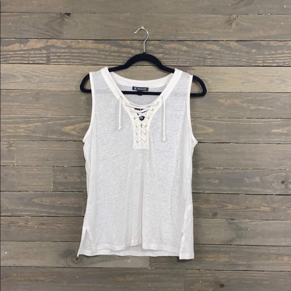 INC White Lace Front V-Neck Tank Top NWT